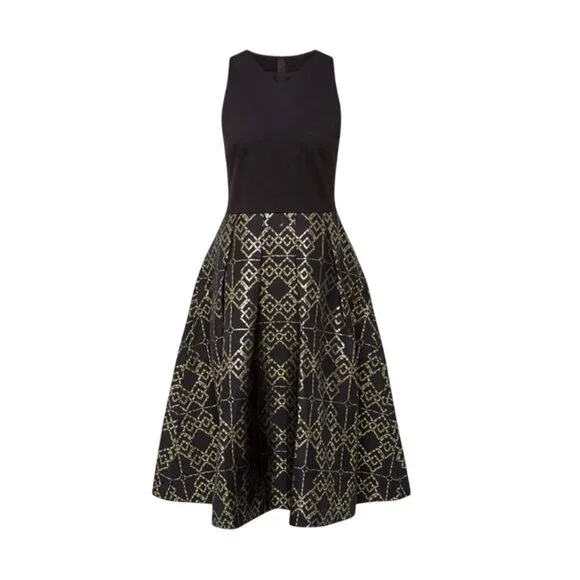 Ted Baker Flamie Jacquard Ballerina Dress Womens 0 Black Gold Sleeveless  V-Neck - www.rajagirimanappuram.com